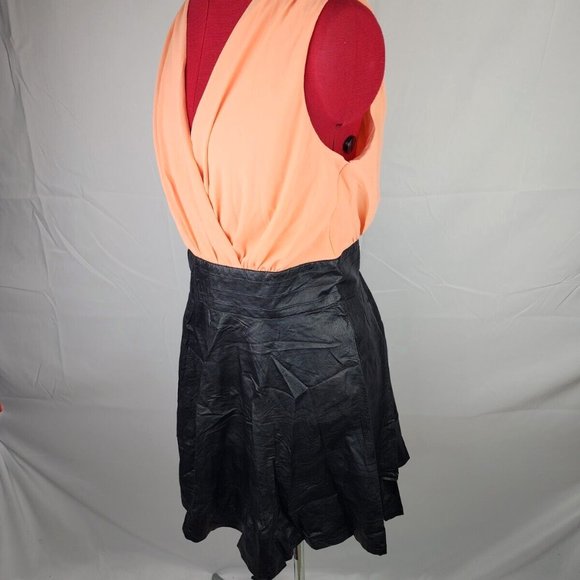 Feline Sleeveless Peach & Black Faux Leather Short Dress - Large - Picture 2 of 6